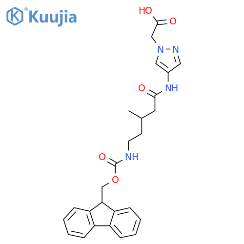 2-{4-5-({(9H-fluoren-9-yl)methoxycarbonyl}amino)-3-methylpentanamido-1H-pyrazol-1-yl}acetic acid structure