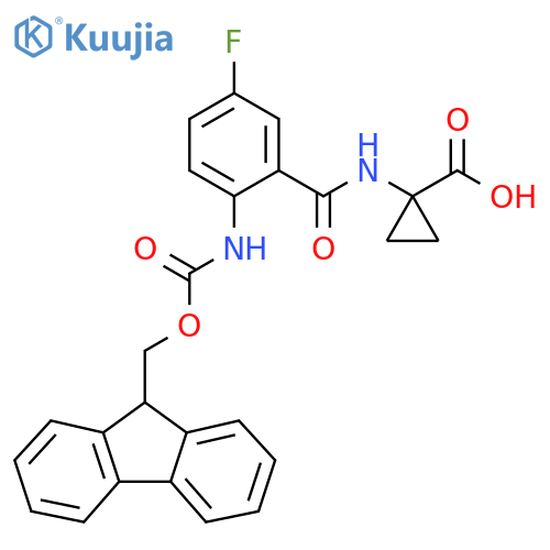 1-2-({(9H-fluoren-9-yl)methoxycarbonyl}amino)-5-fluorobenzamidocyclopropane-1-carboxylic acid structure