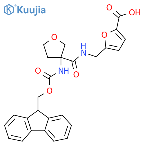 5-({3-({(9H-fluoren-9-yl)methoxycarbonyl}amino)oxolan-3-ylformamido}methyl)furan-2-carboxylic acid structure