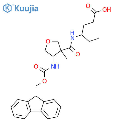 4-{4-({(9H-fluoren-9-yl)methoxycarbonyl}amino)-3-methyloxolan-3-ylformamido}hexanoic acid structure