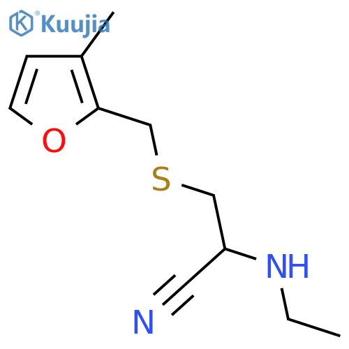 2-(ethylamino)-3-{(3-methylfuran-2-yl)methylsulfanyl}propanenitrile structure