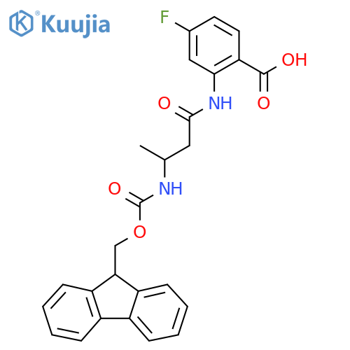 2-3-({(9H-fluoren-9-yl)methoxycarbonyl}amino)butanamido-4-fluorobenzoic acid structure