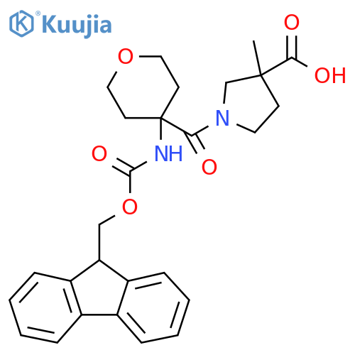 1-4-({(9H-fluoren-9-yl)methoxycarbonyl}amino)oxane-4-carbonyl-3-methylpyrrolidine-3-carboxylic acid structure