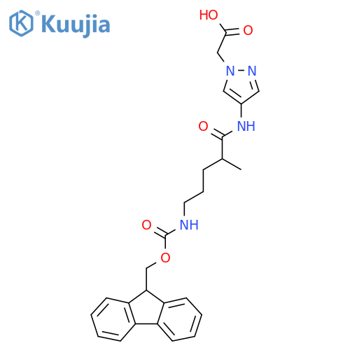 2-{4-5-({(9H-fluoren-9-yl)methoxycarbonyl}amino)-2-methylpentanamido-1H-pyrazol-1-yl}acetic acid structure