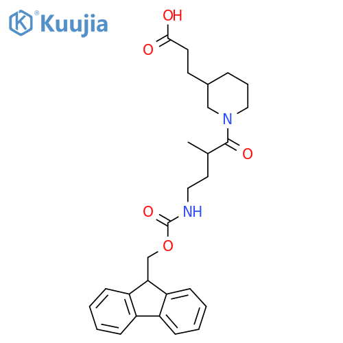 3-{1-4-({(9H-fluoren-9-yl)methoxycarbonyl}amino)-2-methylbutanoylpiperidin-3-yl}propanoic acid structure
