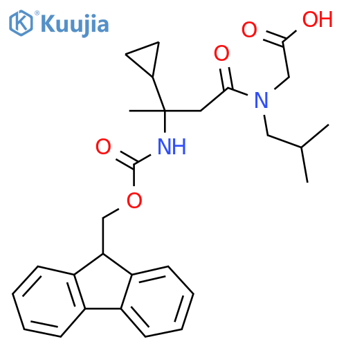 2-3-cyclopropyl-3-({(9H-fluoren-9-yl)methoxycarbonyl}amino)-N-(2-methylpropyl)butanamidoacetic acid structure
