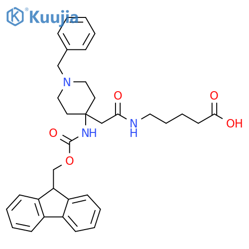 5-{2-1-benzyl-4-({(9H-fluoren-9-yl)methoxycarbonyl}amino)piperidin-4-ylacetamido}pentanoic acid structure