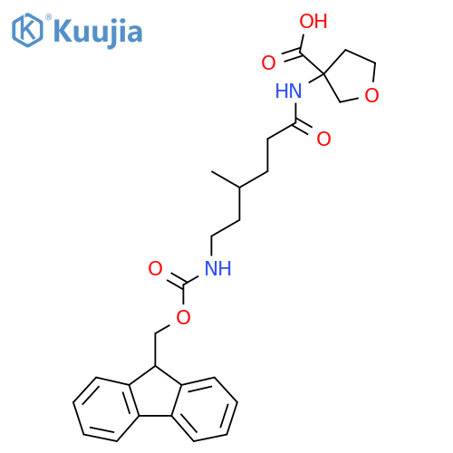 3-6-({(9H-fluoren-9-yl)methoxycarbonyl}amino)-4-methylhexanamidooxolane-3-carboxylic acid structure