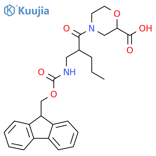 4-{2-({(9H-fluoren-9-yl)methoxycarbonyl}amino)methylpentanoyl}morpholine-2-carboxylic acid structure