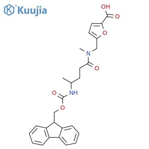 5-{4-({(9H-fluoren-9-yl)methoxycarbonyl}amino)-N-methylpentanamidomethyl}furan-2-carboxylic acid structure