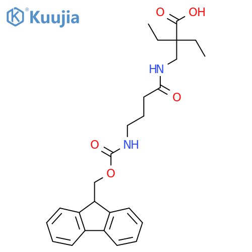 2-ethyl-2-{4-({(9H-fluoren-9-yl)methoxycarbonyl}amino)butanamidomethyl}butanoic acid structure