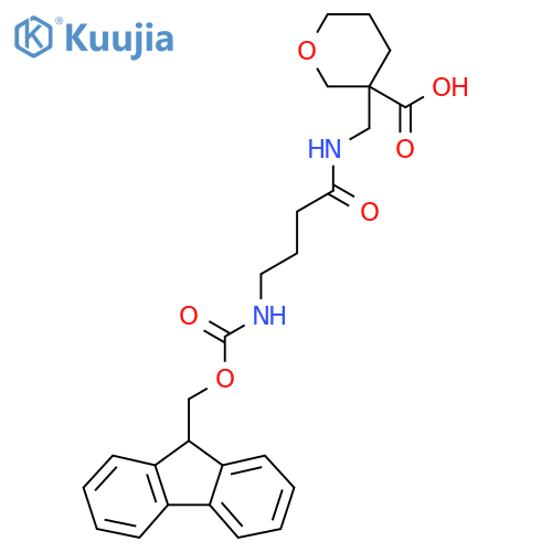 3-{4-({(9H-fluoren-9-yl)methoxycarbonyl}amino)butanamidomethyl}oxane-3-carboxylic acid structure