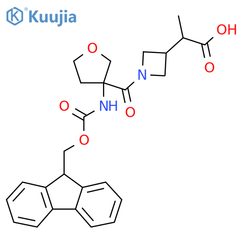 2-{1-3-({(9H-fluoren-9-yl)methoxycarbonyl}amino)oxolane-3-carbonylazetidin-3-yl}propanoic acid structure