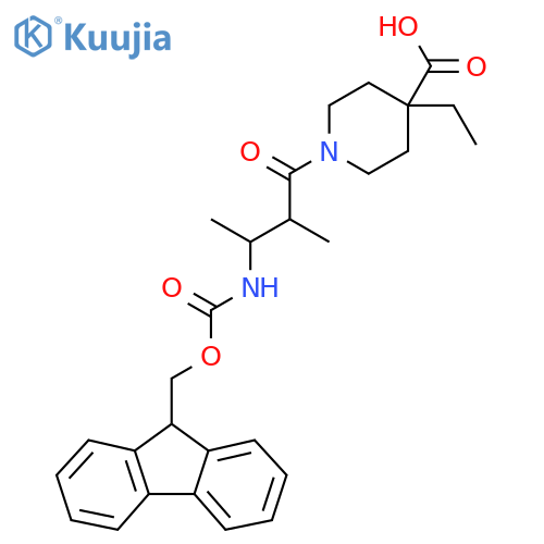4-ethyl-1-3-({(9H-fluoren-9-yl)methoxycarbonyl}amino)-2-methylbutanoylpiperidine-4-carboxylic acid structure