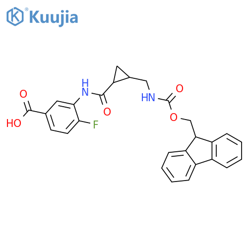 3-{2-({(9H-fluoren-9-yl)methoxycarbonyl}amino)methylcyclopropaneamido}-4-fluorobenzoic acid structure