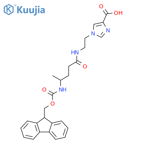 1-{2-4-({(9H-fluoren-9-yl)methoxycarbonyl}amino)pentanamidoethyl}-1H-imidazole-4-carboxylic acid structure
