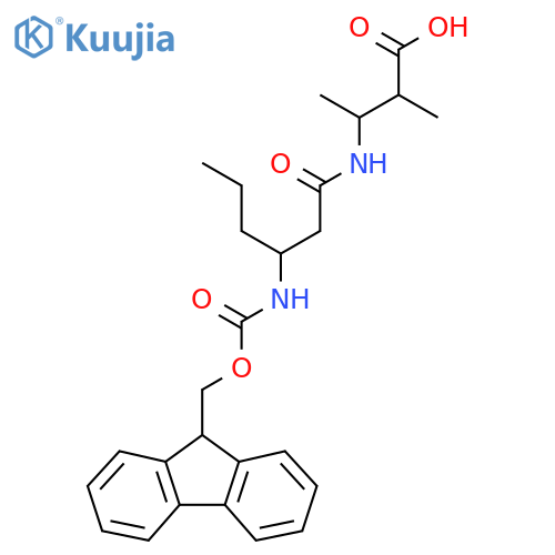 3-3-({(9H-fluoren-9-yl)methoxycarbonyl}amino)hexanamido-2-methylbutanoic acid structure