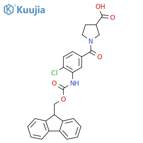 1-4-chloro-3-({(9H-fluoren-9-yl)methoxycarbonyl}amino)benzoylpyrrolidine-3-carboxylic acid structure