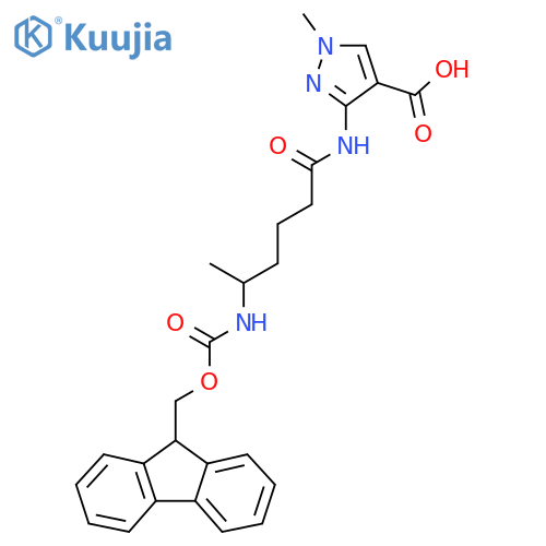 3-5-({(9H-fluoren-9-yl)methoxycarbonyl}amino)hexanamido-1-methyl-1H-pyrazole-4-carboxylic acid structure