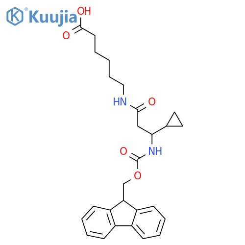 6-3-cyclopropyl-3-({(9H-fluoren-9-yl)methoxycarbonyl}amino)propanamidohexanoic acid structure