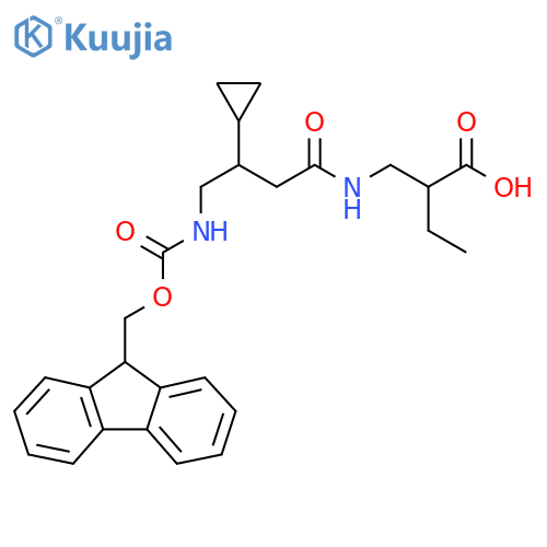 2-{3-cyclopropyl-4-({(9H-fluoren-9-yl)methoxycarbonyl}amino)butanamidomethyl}butanoic acid structure
