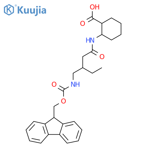 2-{3-({(9H-fluoren-9-yl)methoxycarbonyl}amino)methylpentanamido}cyclohexane-1-carboxylic acid structure
