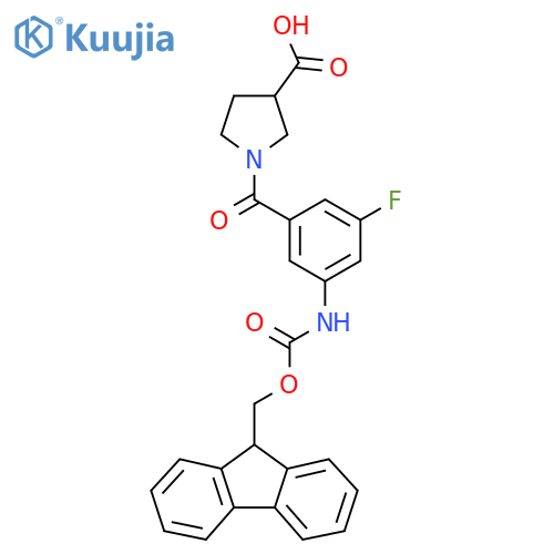 1-3-({(9H-fluoren-9-yl)methoxycarbonyl}amino)-5-fluorobenzoylpyrrolidine-3-carboxylic acid structure
