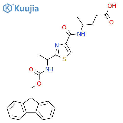 4-({2-1-({(9H-fluoren-9-yl)methoxycarbonyl}amino)ethyl-1,3-thiazol-4-yl}formamido)pentanoic acid structure