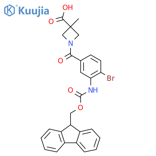 1-4-bromo-3-({(9H-fluoren-9-yl)methoxycarbonyl}amino)benzoyl-3-methylazetidine-3-carboxylic acid structure