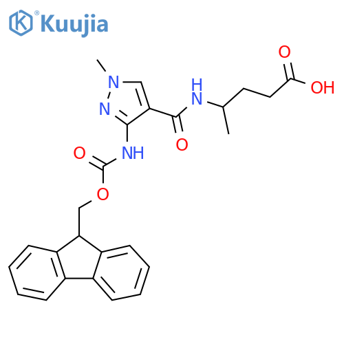 4-{3-({(9H-fluoren-9-yl)methoxycarbonyl}amino)-1-methyl-1H-pyrazol-4-ylformamido}pentanoic acid structure