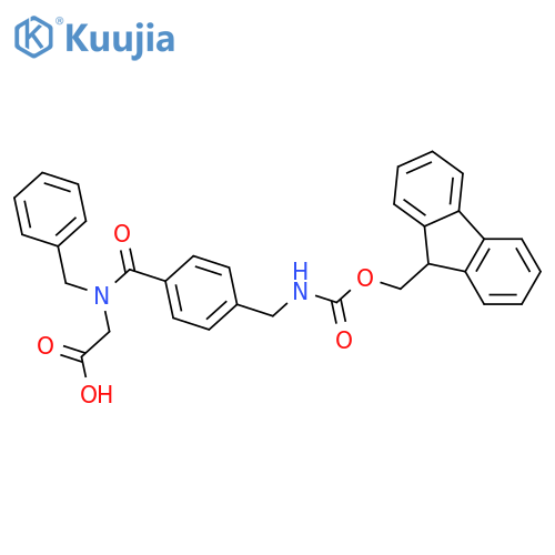 2-(N-benzyl-1-{4-({(9H-fluoren-9-yl)methoxycarbonyl}amino)methylphenyl}formamido)acetic acid structure
