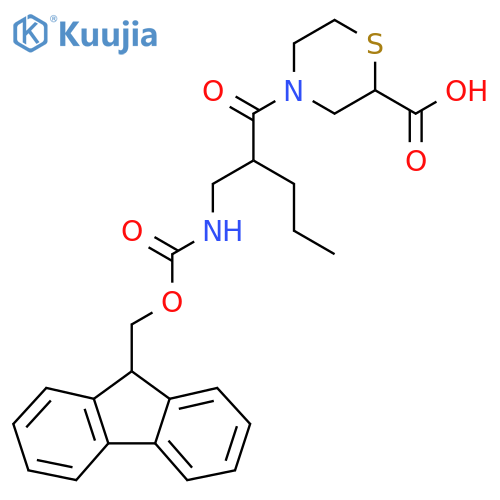 4-{2-({(9H-fluoren-9-yl)methoxycarbonyl}amino)methylpentanoyl}thiomorpholine-2-carboxylic acid structure