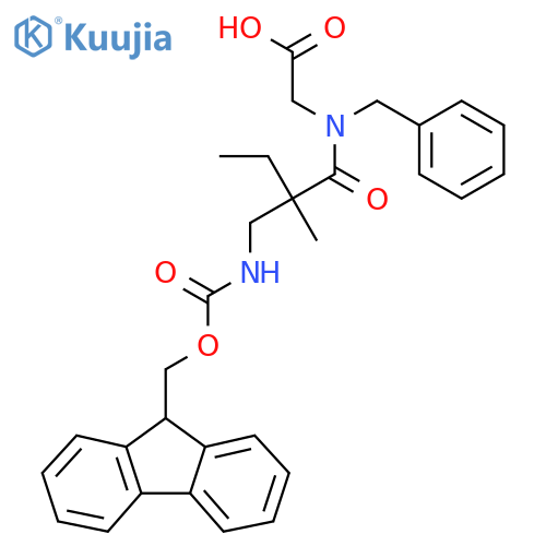 2-{N-benzyl-2-({(9H-fluoren-9-yl)methoxycarbonyl}amino)methyl-2-methylbutanamido}acetic acid structure