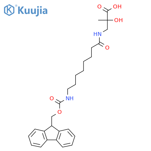 3-8-({(9H-fluoren-9-yl)methoxycarbonyl}amino)octanamido-2-hydroxy-2-methylpropanoic acid structure