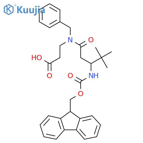 3-N-benzyl-3-({(9H-fluoren-9-yl)methoxycarbonyl}amino)-4,4-dimethylpentanamidopropanoic acid structure
