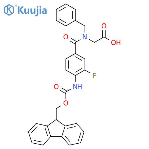 2-{N-benzyl-1-4-({(9H-fluoren-9-yl)methoxycarbonyl}amino)-3-fluorophenylformamido}acetic acid structure
