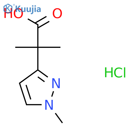 2-Methyl-2-(1-methyl-1H-pyrazol-3-yl)propanoic acid hydrochloride structure