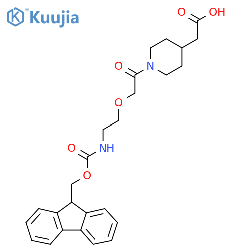 2-(1-{2-2-({(9H-fluoren-9-yl)methoxycarbonyl}amino)ethoxyacetyl}piperidin-4-yl)acetic acid structure