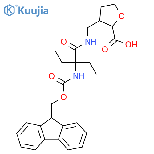 3-{[2-ethyl-2-({[(9H-fluoren-9-yl)methoxy]carbonyl}amino)butanamido]methyl}oxolane-2-carboxylic acid structure