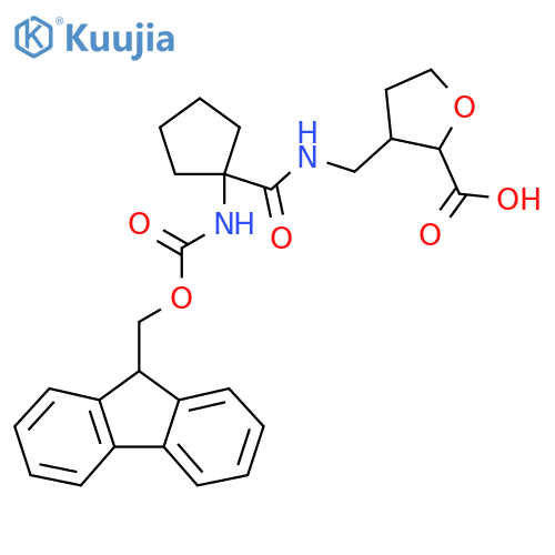 3-({1-({(9H-fluoren-9-yl)methoxycarbonyl}amino)cyclopentylformamido}methyl)oxolane-2-carboxylic acid structure
