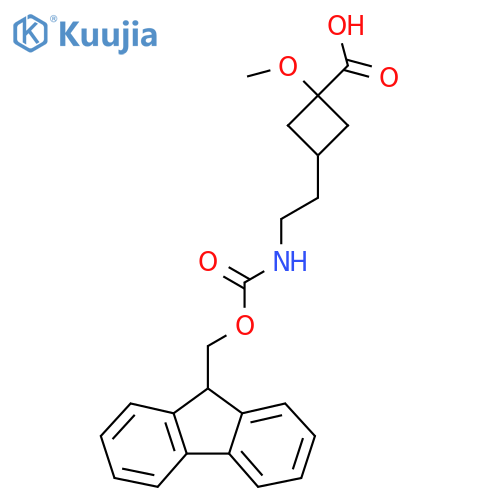 3-(2-{(9H-fluoren-9-ylmethoxy)carbonylamino}ethyl)-1-methoxycyclobutane-1-carboxylic acid structure