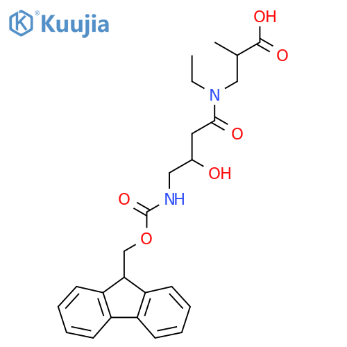 3-N-ethyl-4-({(9H-fluoren-9-yl)methoxycarbonyl}amino)-3-hydroxybutanamido-2-methylpropanoic acid structure