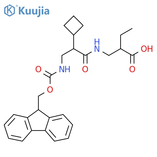 2-{2-cyclobutyl-3-({(9H-fluoren-9-yl)methoxycarbonyl}amino)propanamidomethyl}butanoic acid structure