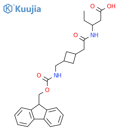 3-(2-{3-({(9H-fluoren-9-yl)methoxycarbonyl}amino)methylcyclobutyl}acetamido)pentanoic acid structure