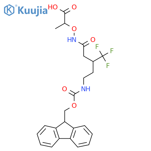 2-{5-({(9H-fluoren-9-yl)methoxycarbonyl}amino)-3-(trifluoromethyl)pentanamidooxy}propanoic acid structure