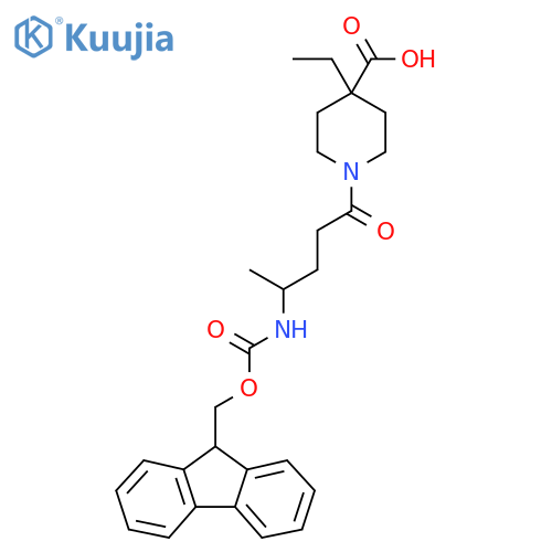 4-ethyl-1-4-({(9H-fluoren-9-yl)methoxycarbonyl}amino)pentanoylpiperidine-4-carboxylic acid structure