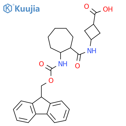 3-2-({(9H-fluoren-9-yl)methoxycarbonyl}amino)cycloheptaneamidocyclobutane-1-carboxylic acid structure