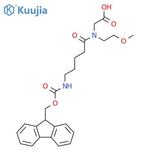 2-5-({(9H-fluoren-9-yl)methoxycarbonyl}amino)-N-(2-methoxyethyl)pentanamidoacetic acid structure