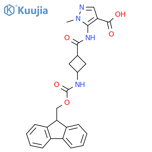 5-3-({(9H-fluoren-9-yl)methoxycarbonyl}amino)cyclobutaneamido-1-methyl-1H-pyrazole-4-carboxylic acid structure
