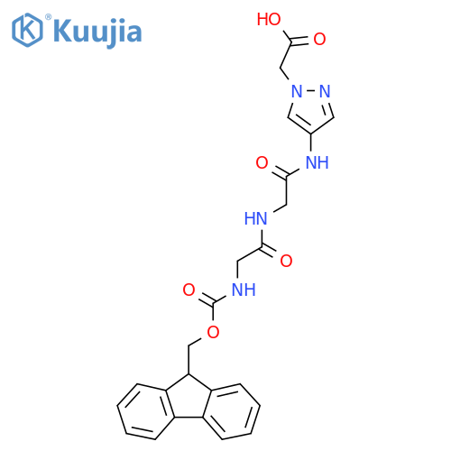 2-(4-{2-2-({(9H-fluoren-9-yl)methoxycarbonyl}amino)acetamidoacetamido}-1H-pyrazol-1-yl)acetic acid structure
